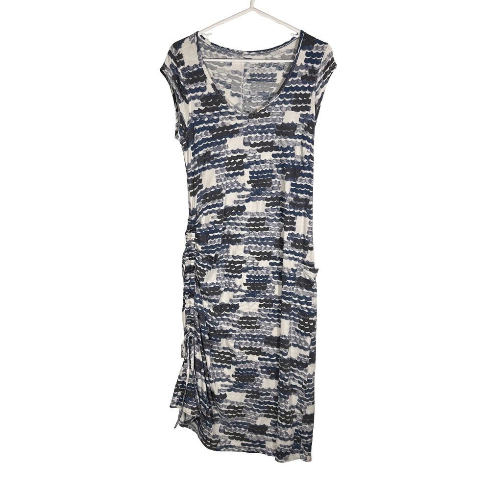 Horny Toad Women Blue Wave Print Organic Cotton Modal Ruched Pocket Dress Medium